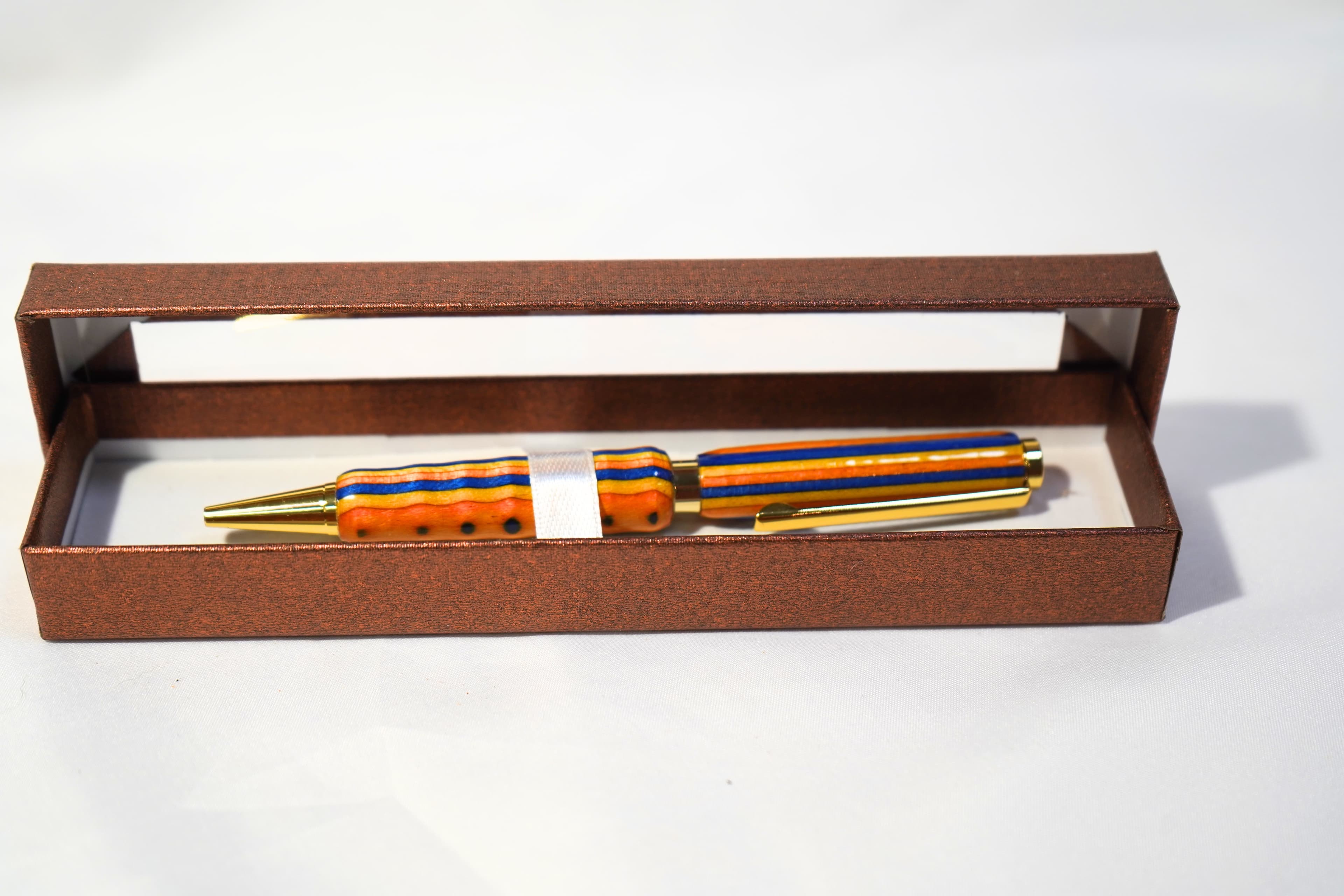 Orange & Blue Striped Wood Pen — photo 2 of 2
