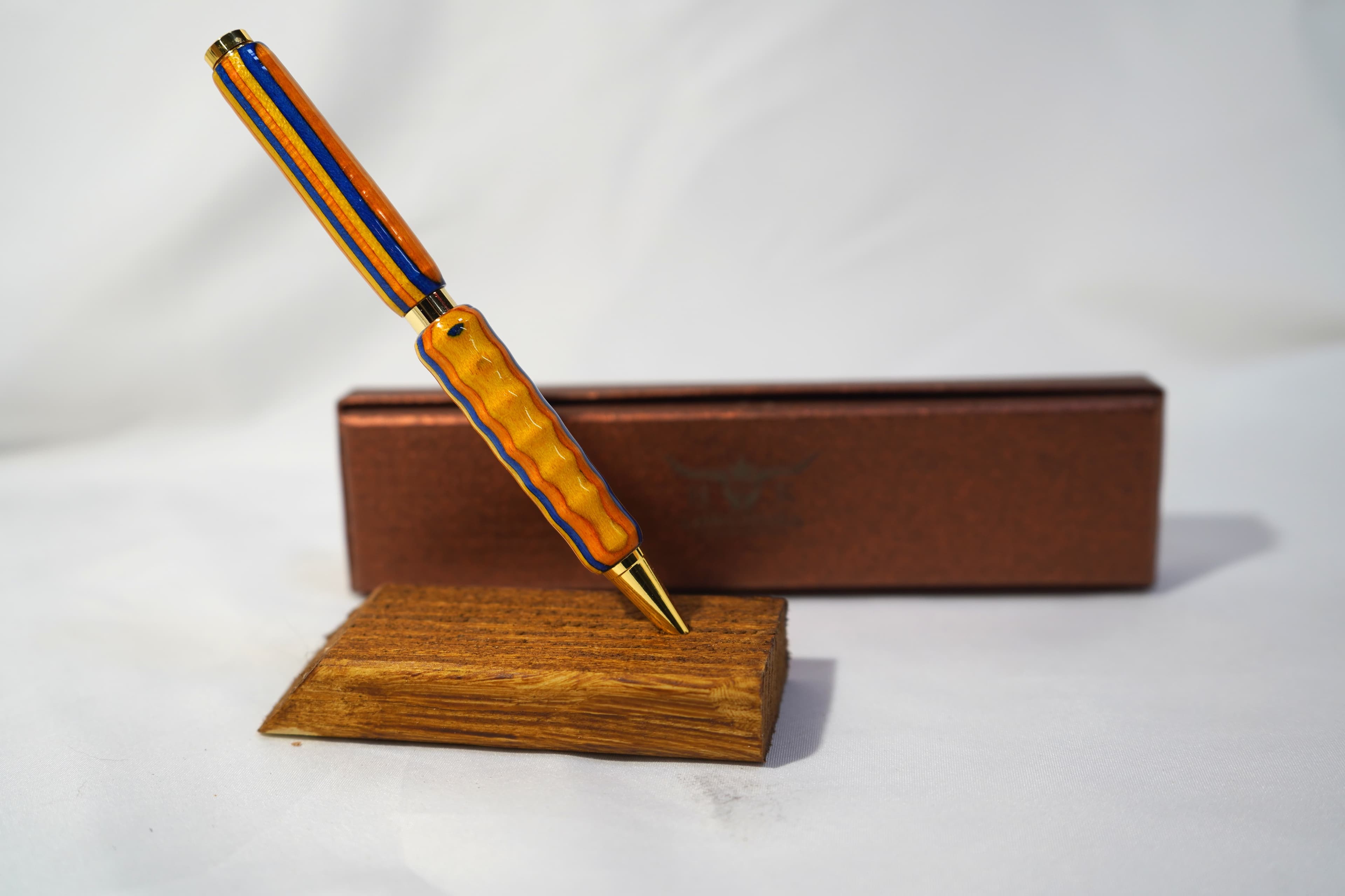 Orange & Blue Striped Wood Pen — photo 1 of 2